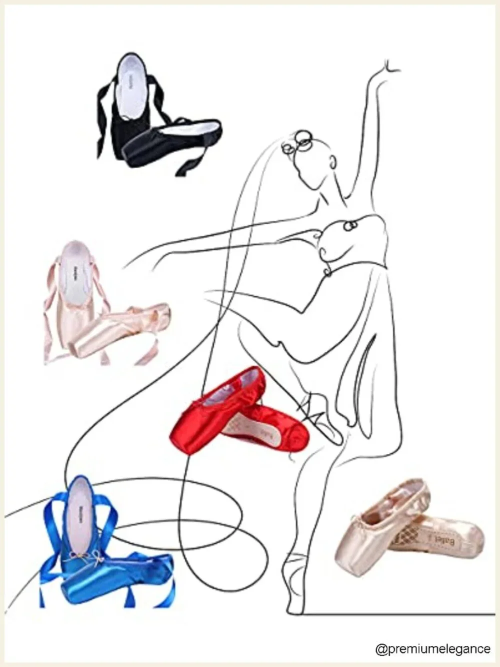 Ballet Pointe Slippers with Ribbons and Toe Pads